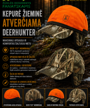 Super Kaina 49eur Kepurė medžiotojo Ruduo Žiema su ausinėm Reversinė Camo Nendrė arba Oranžinė Deerhunter