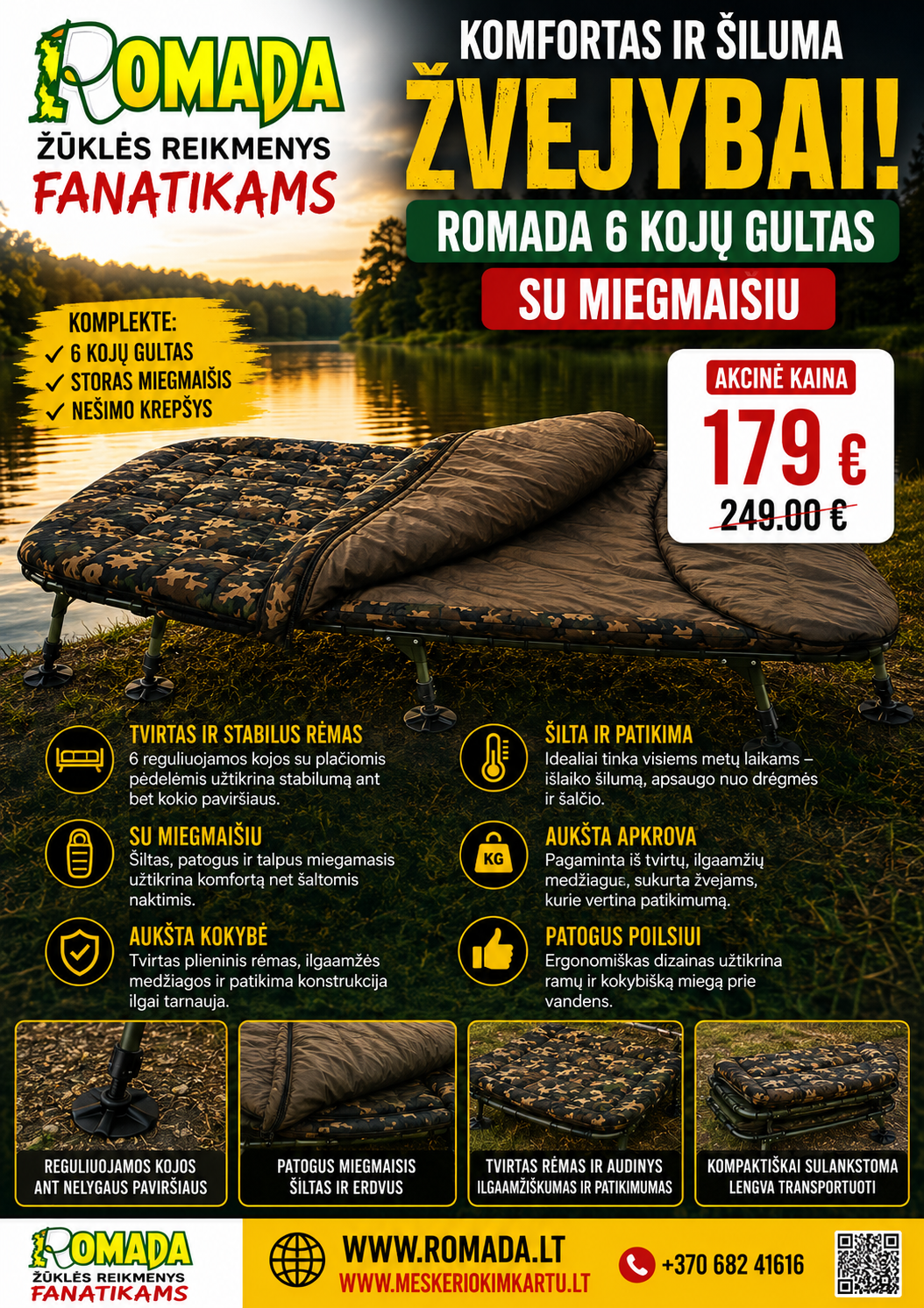 Super AKCIJA 179eur Gultas Lova Carp Bed ALL IN ONE Arctix Deluxe su Integruotu miegmaišiu