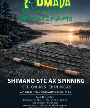 Super Kaina 131eur Spiningas Kelioninis Shimano Travel Shimano Rod STC AX Spinning 2.40m 10-30g su kietu Dėklu 65cm