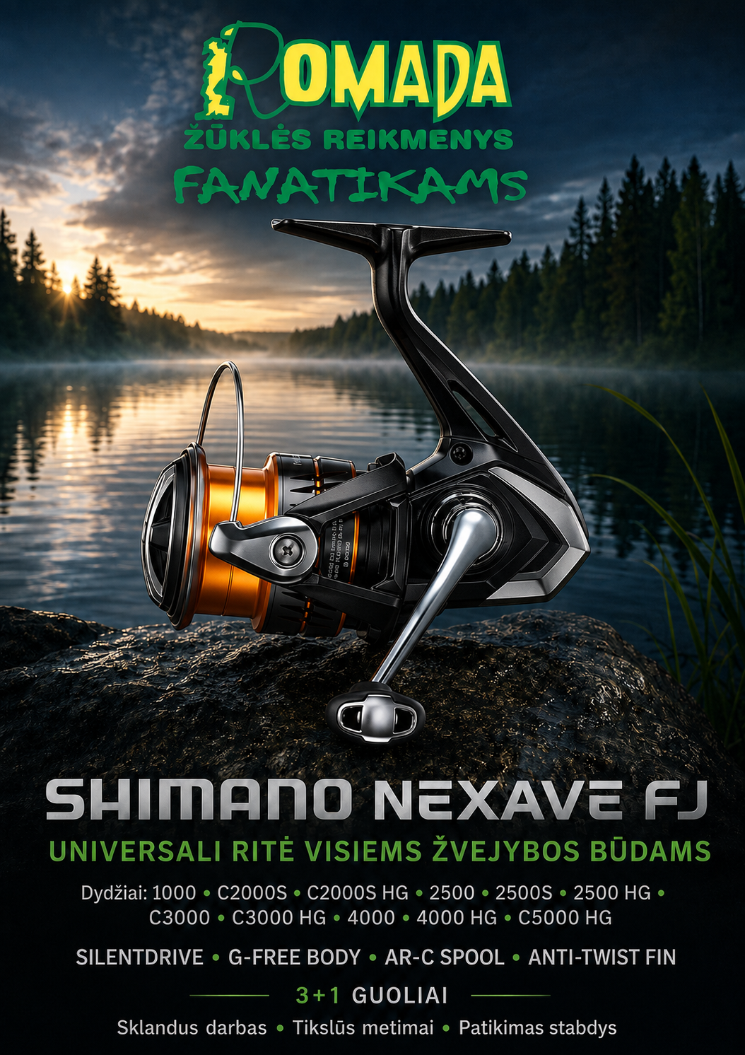 Super Kaina 71eur Nauja Ritė Shimano Nexave FJ HG Dydžiai 2500S / 3000 / 4000 / 5000