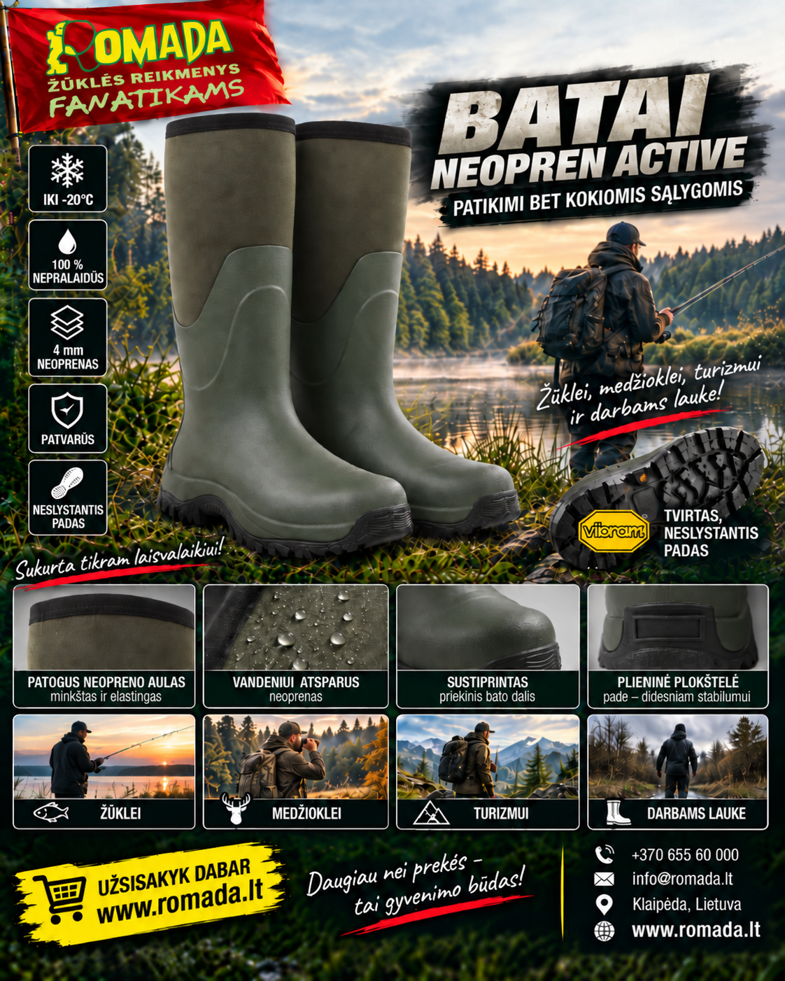 Super Kaina 139eur Batai Neopren Active Boot – 100 % vandeniui nepralaidūs Žvejybai ir Medžioklei