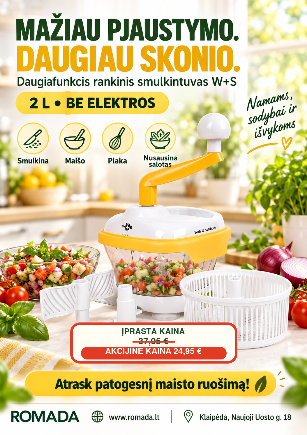 Super Kaina 24eur Daugiafunkcis rankinis daržovių smulkintuvas Talpa 2 litrai