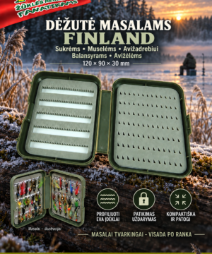 Super Kaina 9eur Dėžutė masalams Finland Sukrėms Muselėms Avižadrebiui Balansyrams Avižėlėms 120x90x30mm