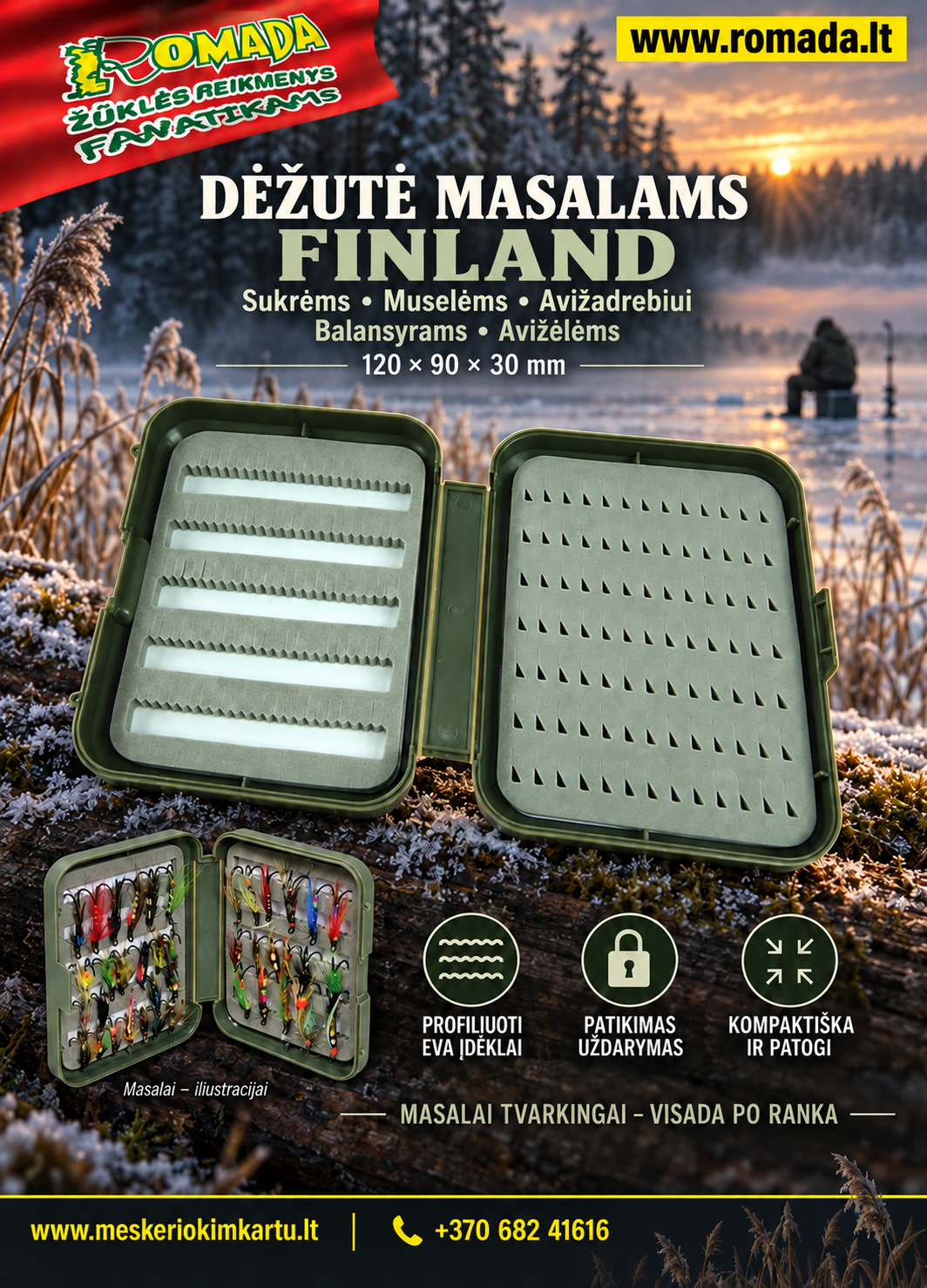 Super Kaina 9eur Dėžutė masalams Finland Sukrėms Muselėms Avižadrebiui Balansyrams Avižėlėms 120x90x30mm