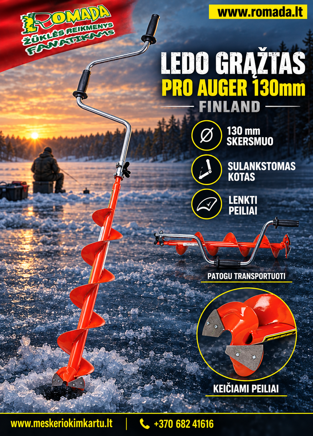Super Kaina 87eur Naujiena Ledo grąžtas Pro Auger 130mm / 150mm Finland - Image 2