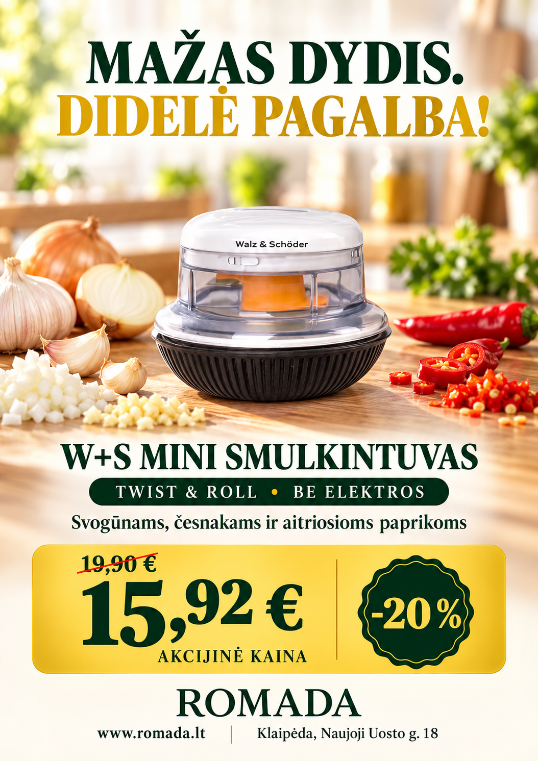 Super Kaina 15eur MINI Kokybiškas rankinis smulkintuvas daržovėms arba Sliekams ir Boiliams