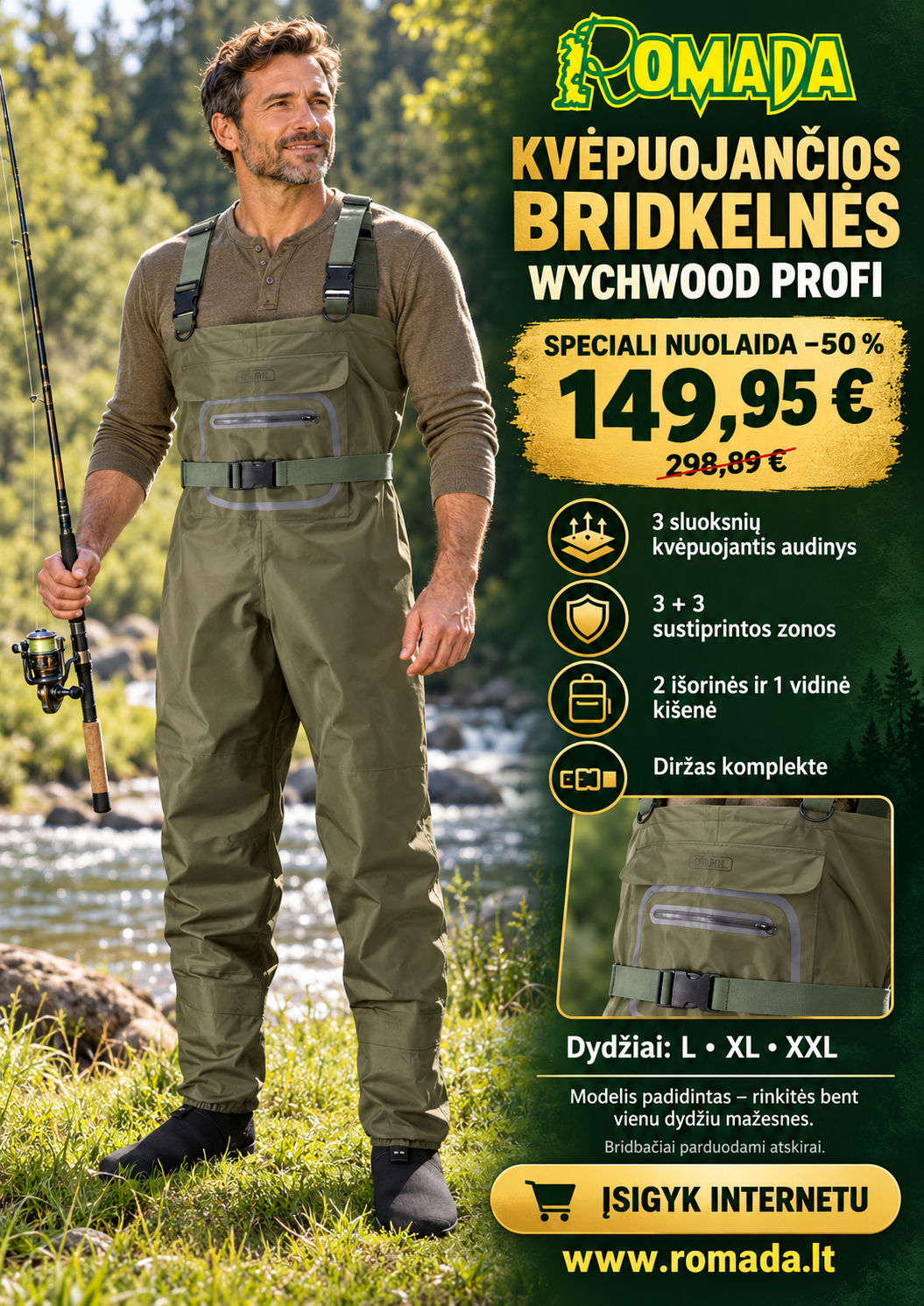 -50% Super Kaina 149eur Bridkelnės kvėpuojančios Breathable Profi Waders Wychwood iš Anglijos