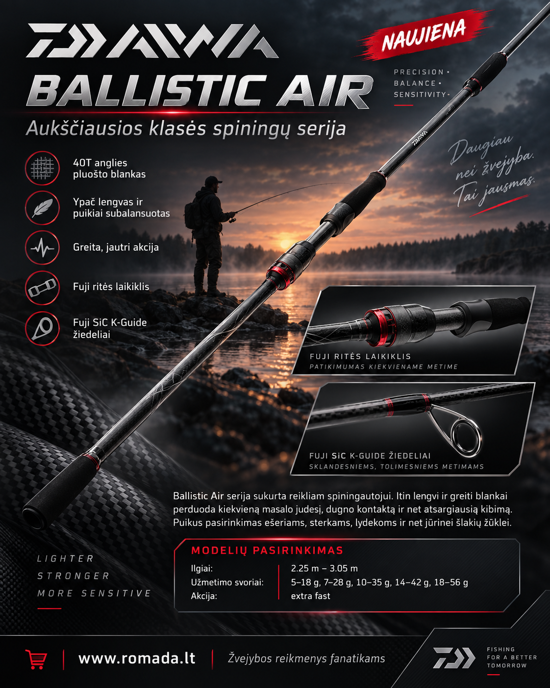 Spiningas Spiningas Ballistic Air 3.05m 7-32g Daiwa Lašišinis Super Lengvas 160g