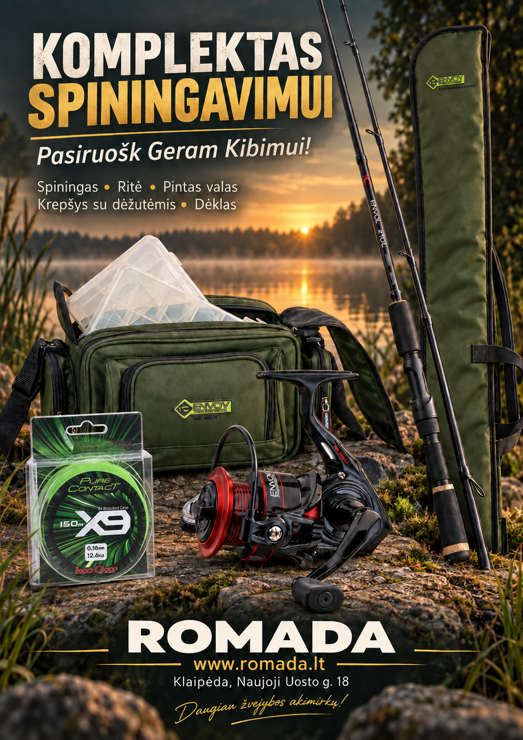 Komplektas Spiningavimui IRON CLAW Spiningas 240cm 32-80g + Ritė su valu + Dėklas + Rankinė su dėžutėmis