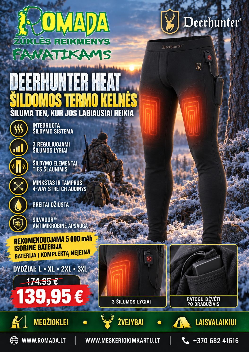 Termo Apatiniai Kelnės Heat Deerhunter Su Šildymo Sistema powerbank