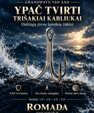 Trišakiai kabliukai DAIWA Grand Wave T60 XXH Japan Dydis 5/0