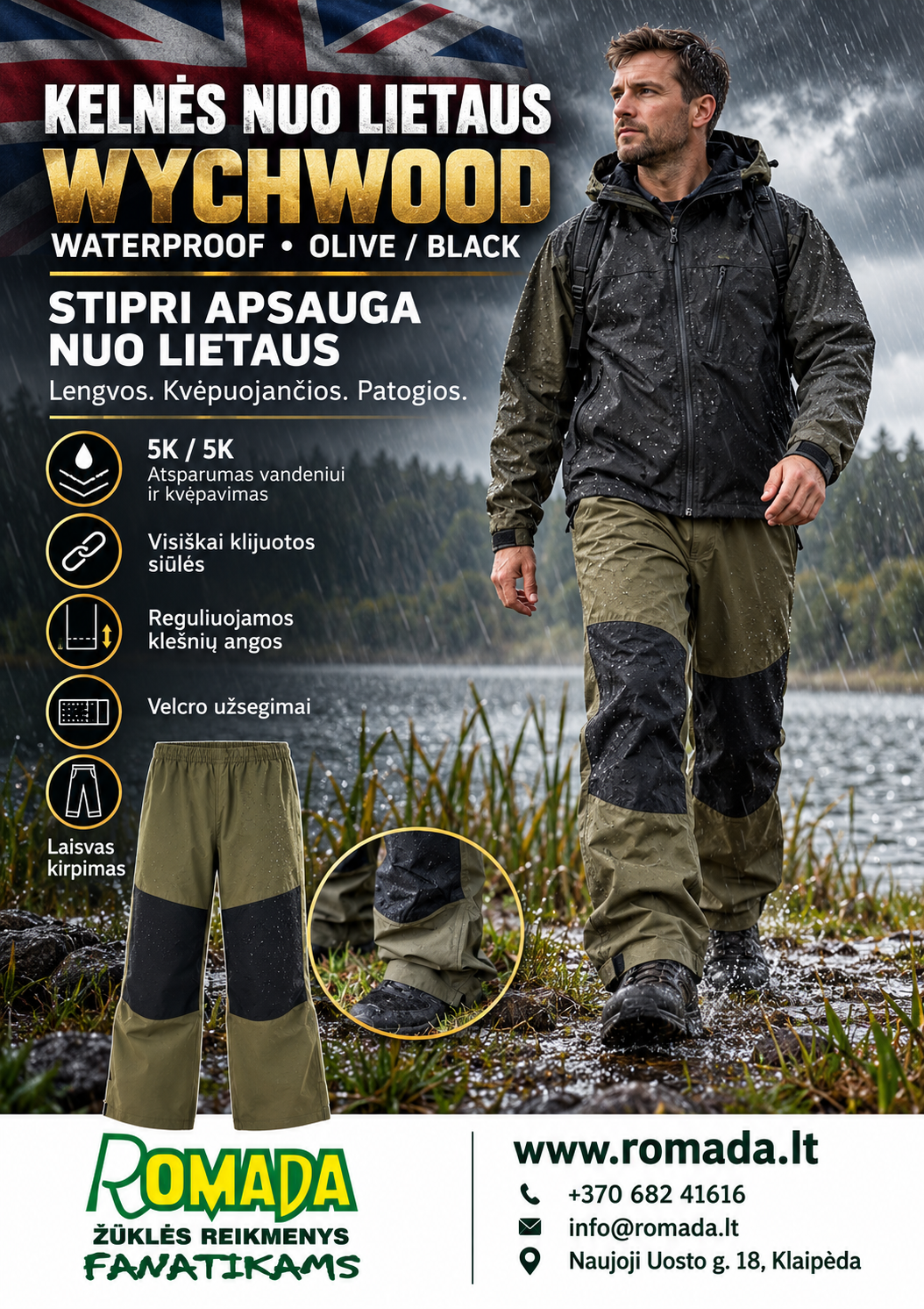 Super kaina 95eur Kelnės Waterproof Jacket Olive Black Nuo Lietaus Wychwood