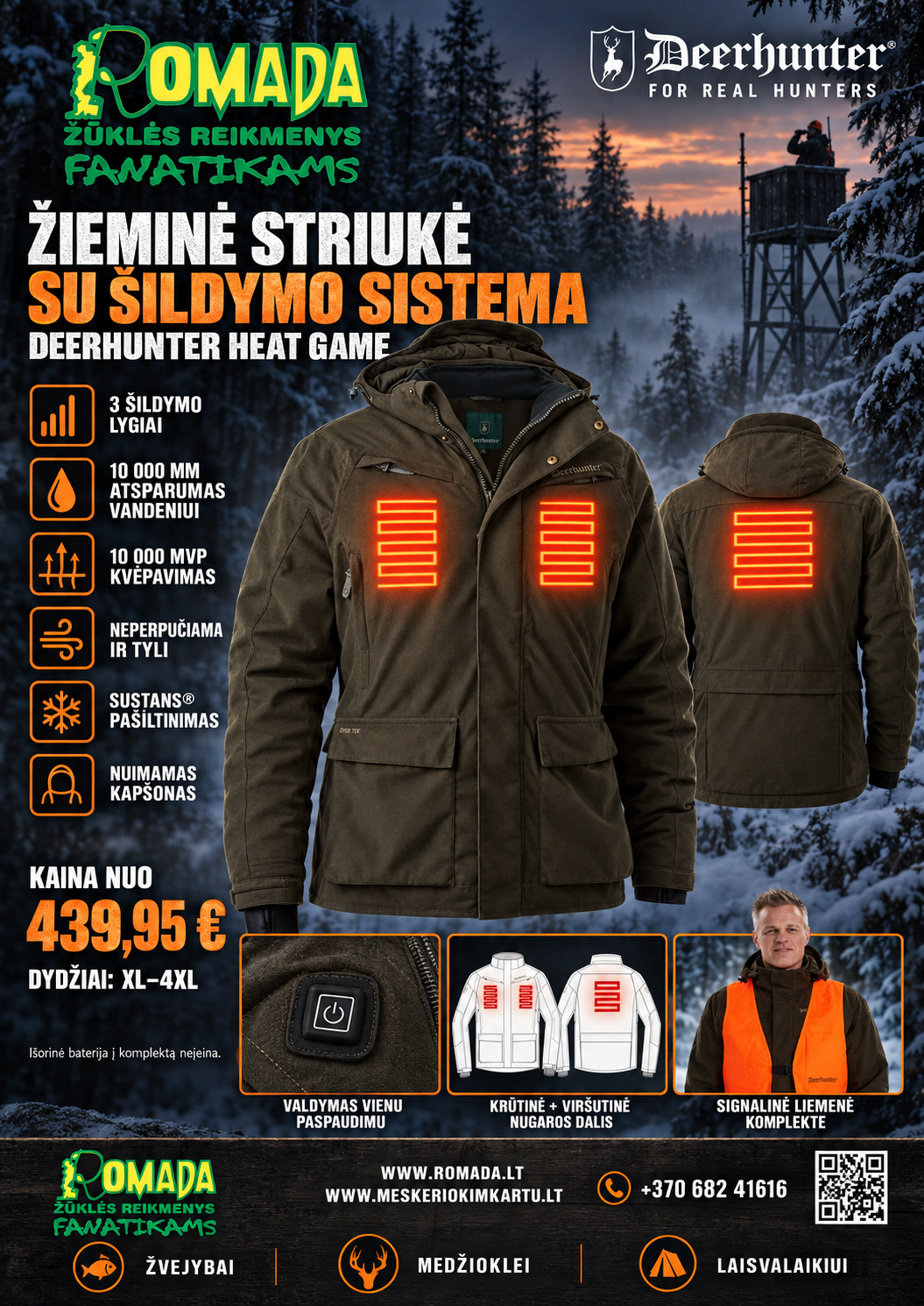 Žieminė striukė su šildymo sistema Heat Deerhunter Su Šildymo Sistema powerbank