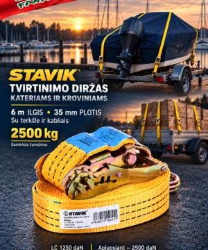 Super Kaina 15eur Tvirtinimo diržas su terkšle ir kabliais 35mm × 6 m 2500kg Katerių ir valčių tvirtinimui prie priekabų