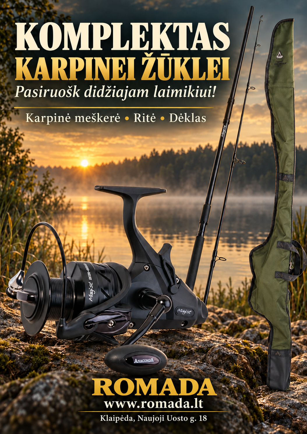 Komplektas Karpinei žūklei Anaconda Magist 12 ft / 13 ft 3.50 lb su Ritė + Meškerės dėklas