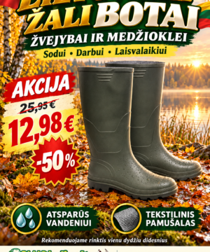 -50% Super Kaina 12eur Lietuviški Žali botai – žvejybai medžioklei darbui ir laisvalaikiui