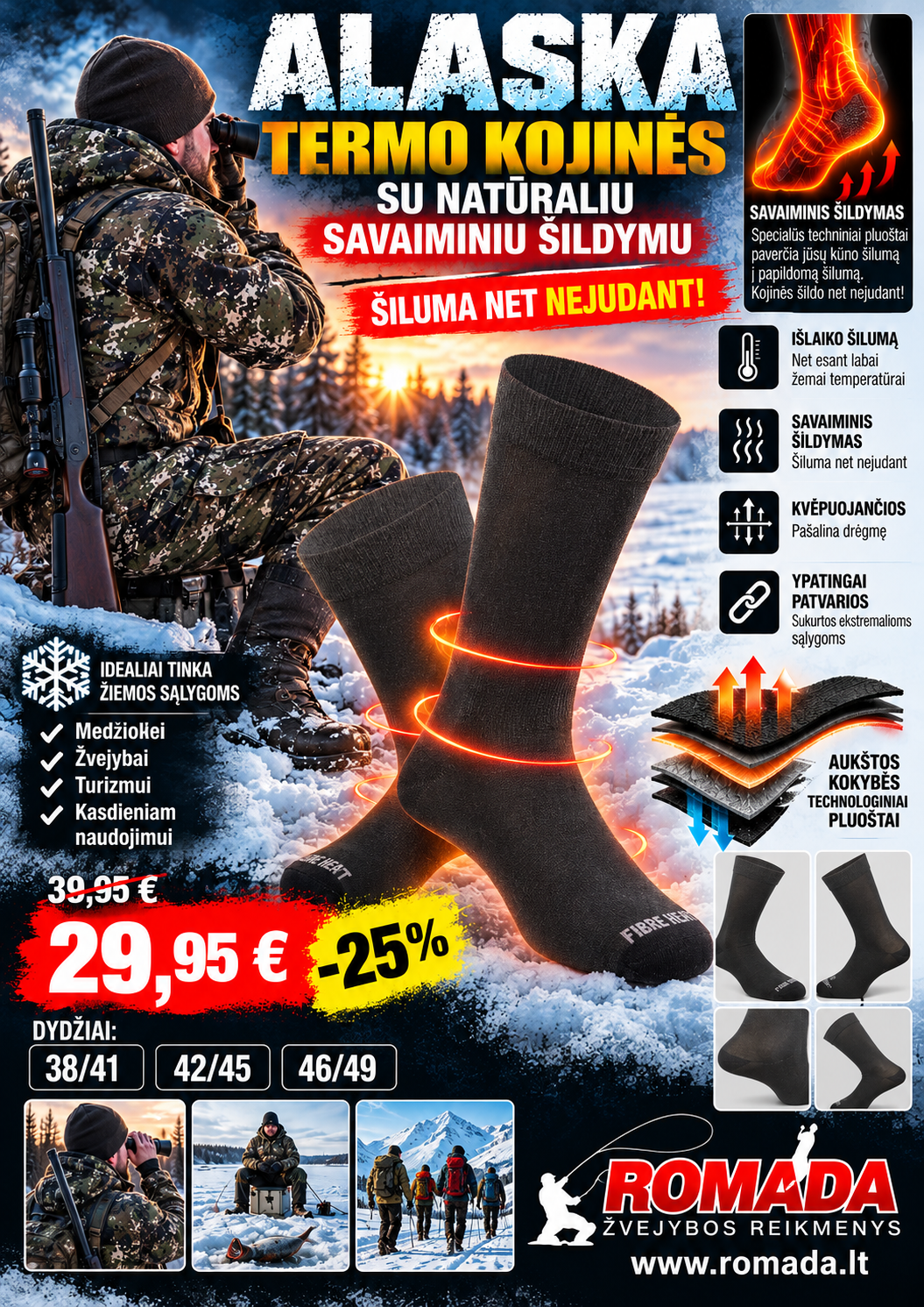 ALASKA savaime šylančios termo kojinės su FIBRE HEAT® technologija