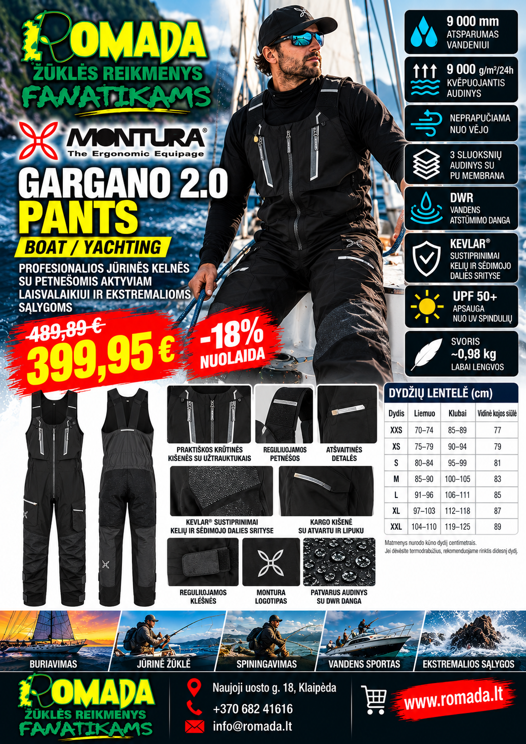 Kelnės su petnešomis GARGANO 2.0 PANTS Montura Boat Yachting