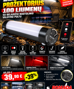 -40% Super Kaina 39eur Prožektorius LED 100lium Su belaidžiu nuotolinio valdymo pultu USB kraunamas ( raudona balta šviesa )