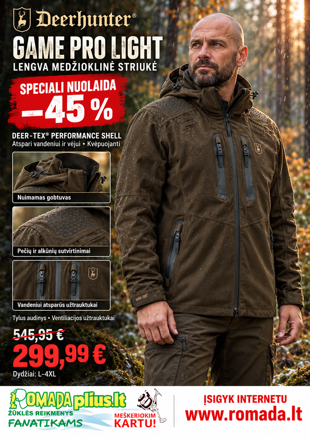 -45% Super Kaina 299eur Striukė Deerhunter Pro Light Medžioklinė DEER-TEX® 100%