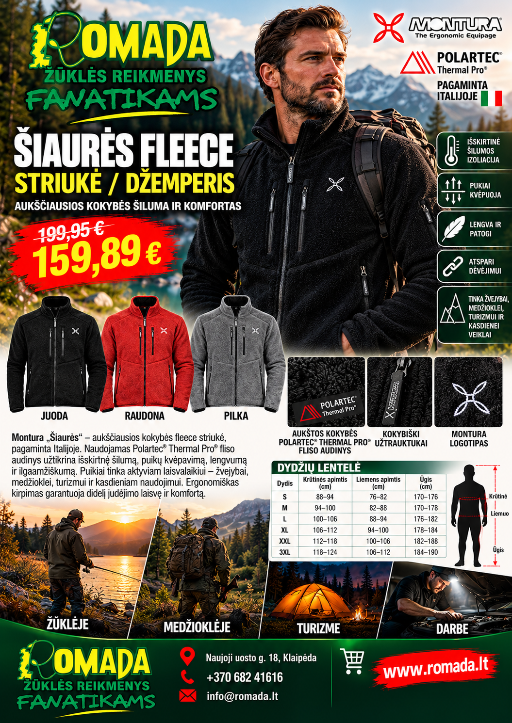 Striukė Šilta Jemperis Šiaurės FLEECE Polartec Thermal Pro Pagaminta Italijoje Montura Meškiukas