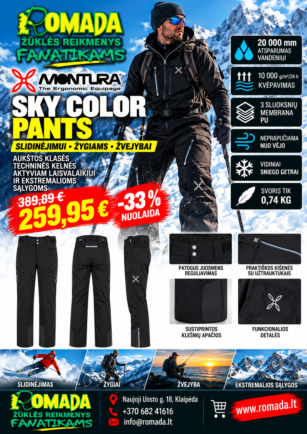 Kelnės Slidinėjimui Žygiui Žvejybai Montura Sky Color pants